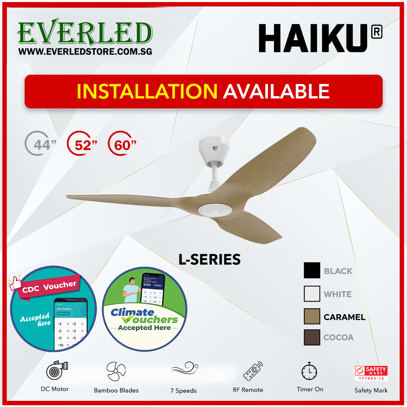 Haiku L Series 43"/ 52"/ 60" (DC Inverter Fan) *CDC & Climate Voucher Accepted In Showroom*