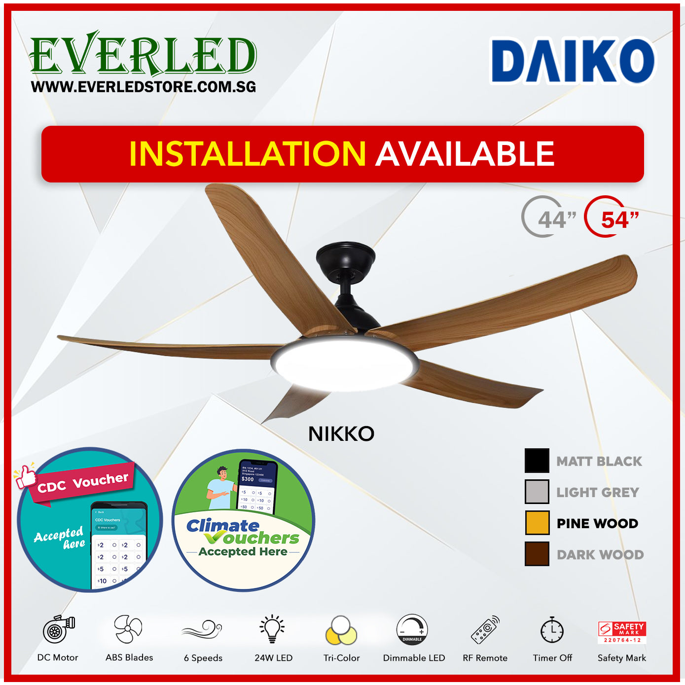 *FREE INSTALLATION* Daiko DC Nikko5 54" with Tri-color LED (Inverter DC Fan) *CDC & Climate Voucher Accepted In Showroom*