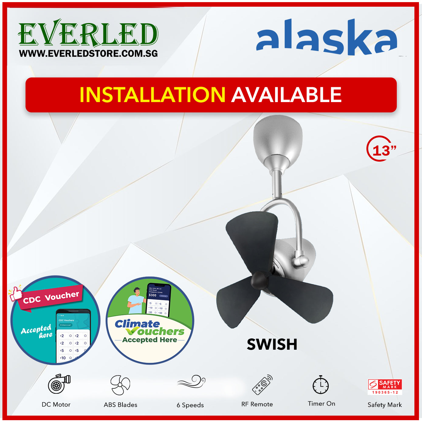 *STANDARD INSTALLATION* Alaska DC Swish 13" (Inverter DC Fan) *CDC & Climate Voucher Accepted In Showroom*