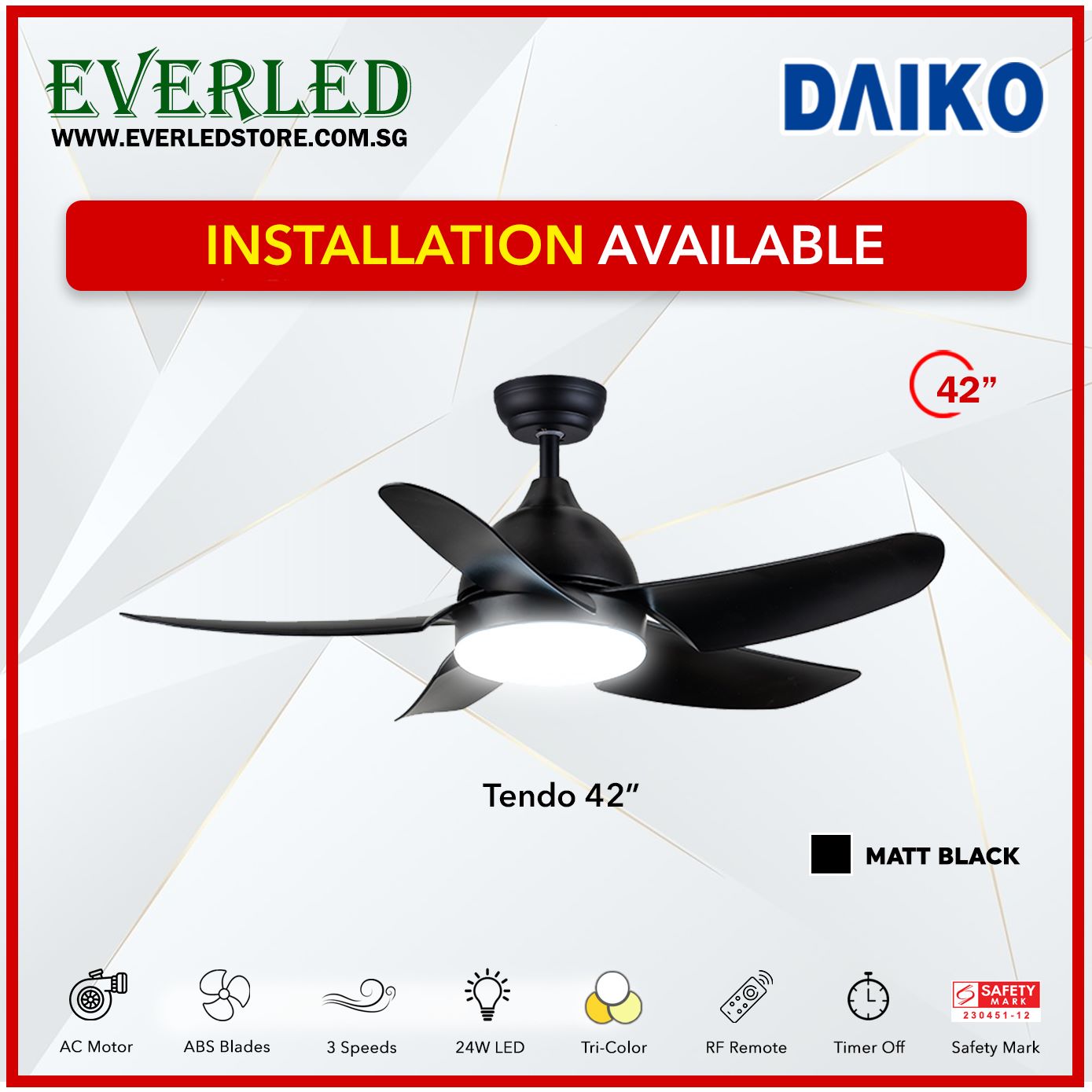 Daiko Tendo 42" with Tri-color LED (AC Fan)