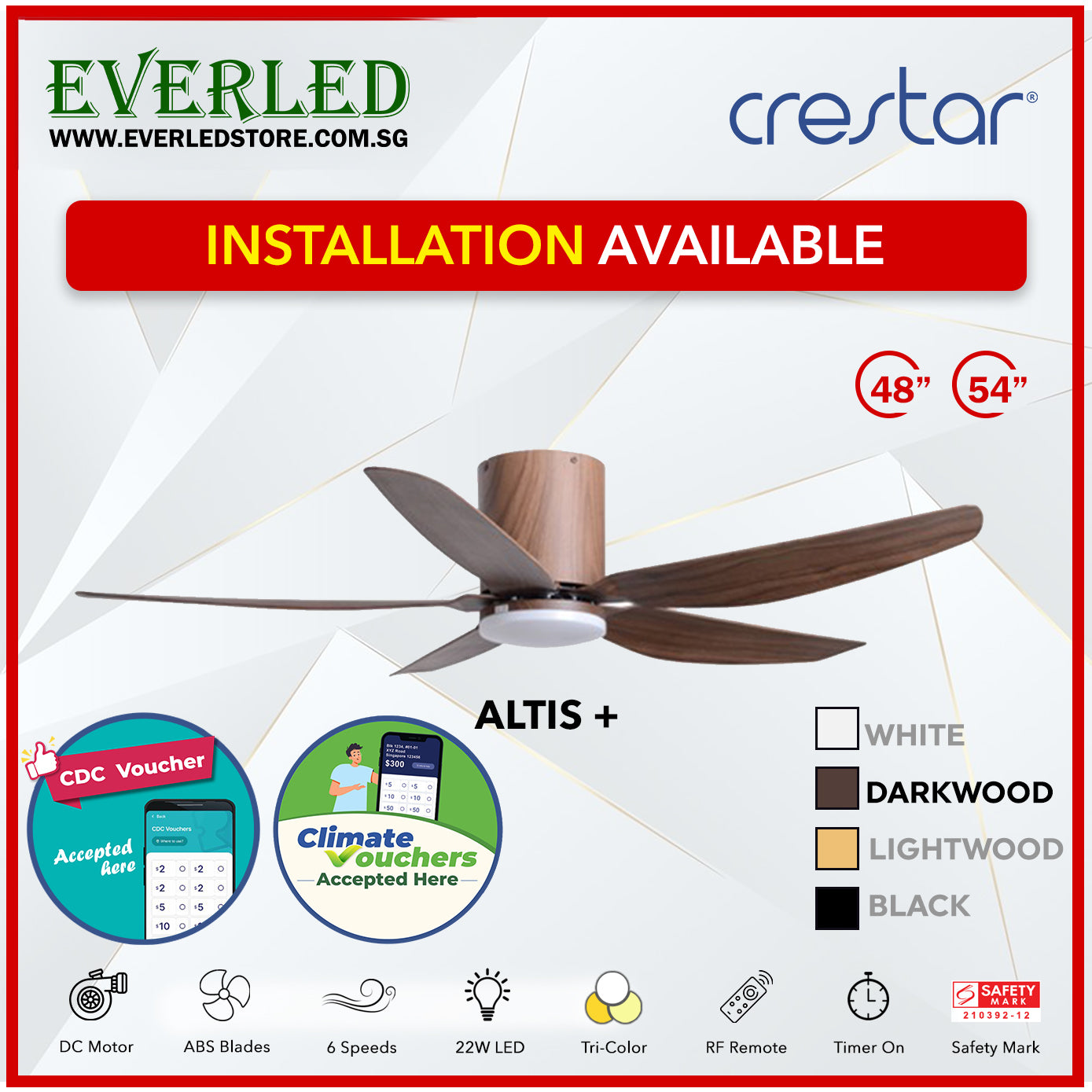 *STANDARD INSTALLATION* Crestar DC Altis+ 5B 48"/54" - With / WO Light (Inverter DC Fan) *CDC & Climate Voucher Accepted In Showroom*