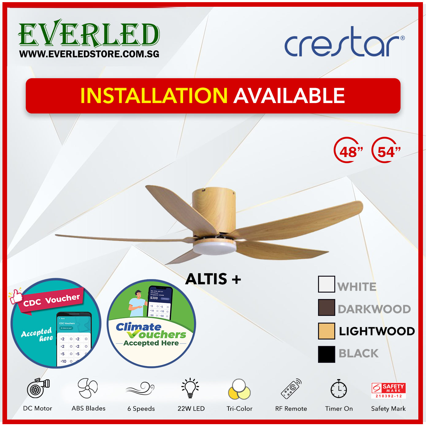 *STANDARD INSTALLATION* Crestar DC Altis+ 5B 48"/54" - With / WO Light (Inverter DC Fan) *CDC & Climate Voucher Accepted In Showroom*