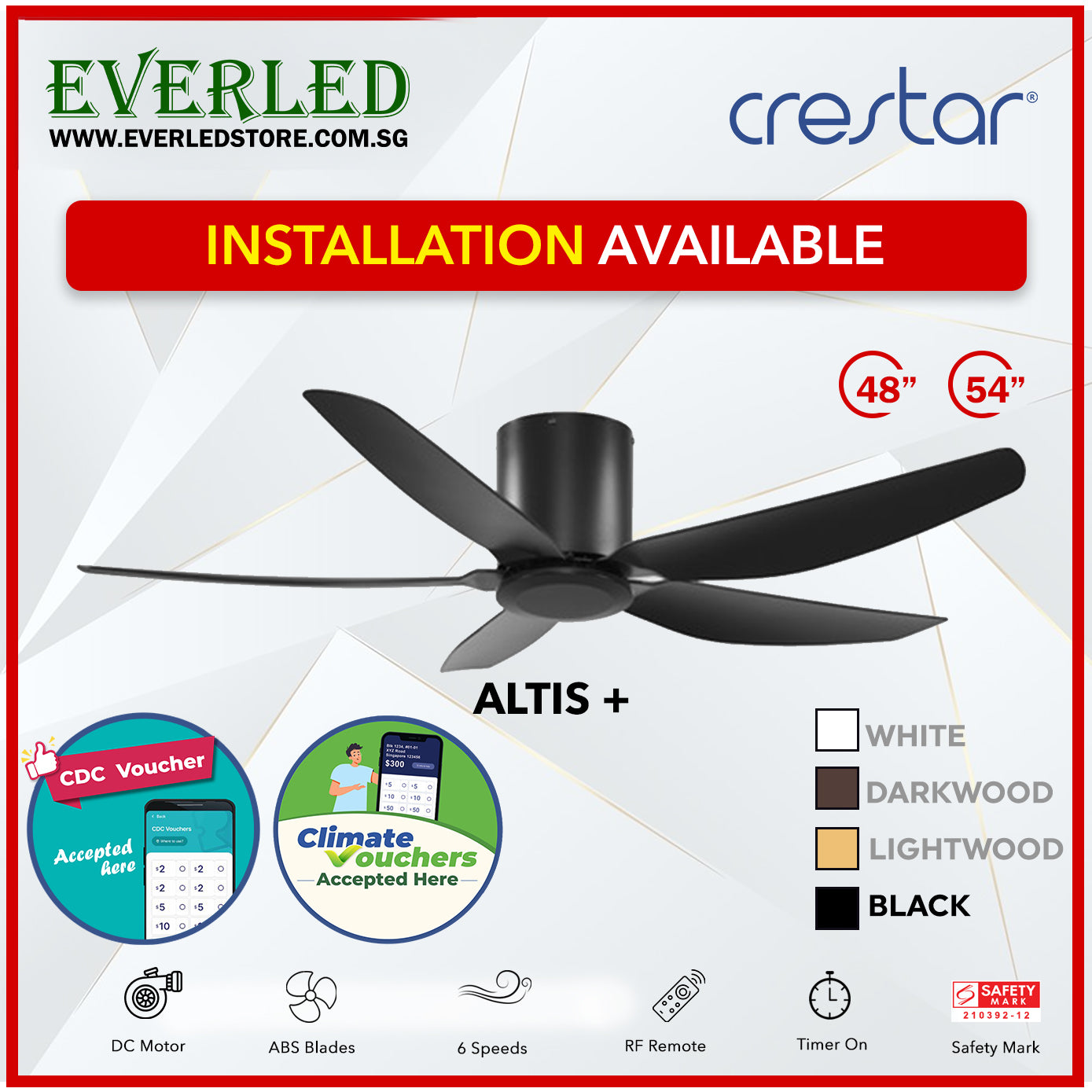 *STANDARD INSTALLATION* Crestar DC Altis+ 5B 48"/54" - With / WO Light (Inverter DC Fan) *CDC & Climate Voucher Accepted In Showroom*