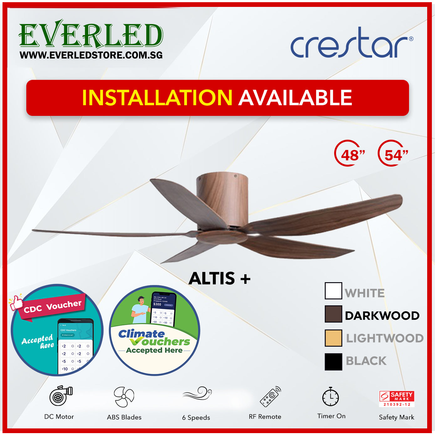 *STANDARD INSTALLATION* Crestar DC Altis+ 5B 48"/54" - With / WO Light (Inverter DC Fan) *CDC & Climate Voucher Accepted In Showroom*