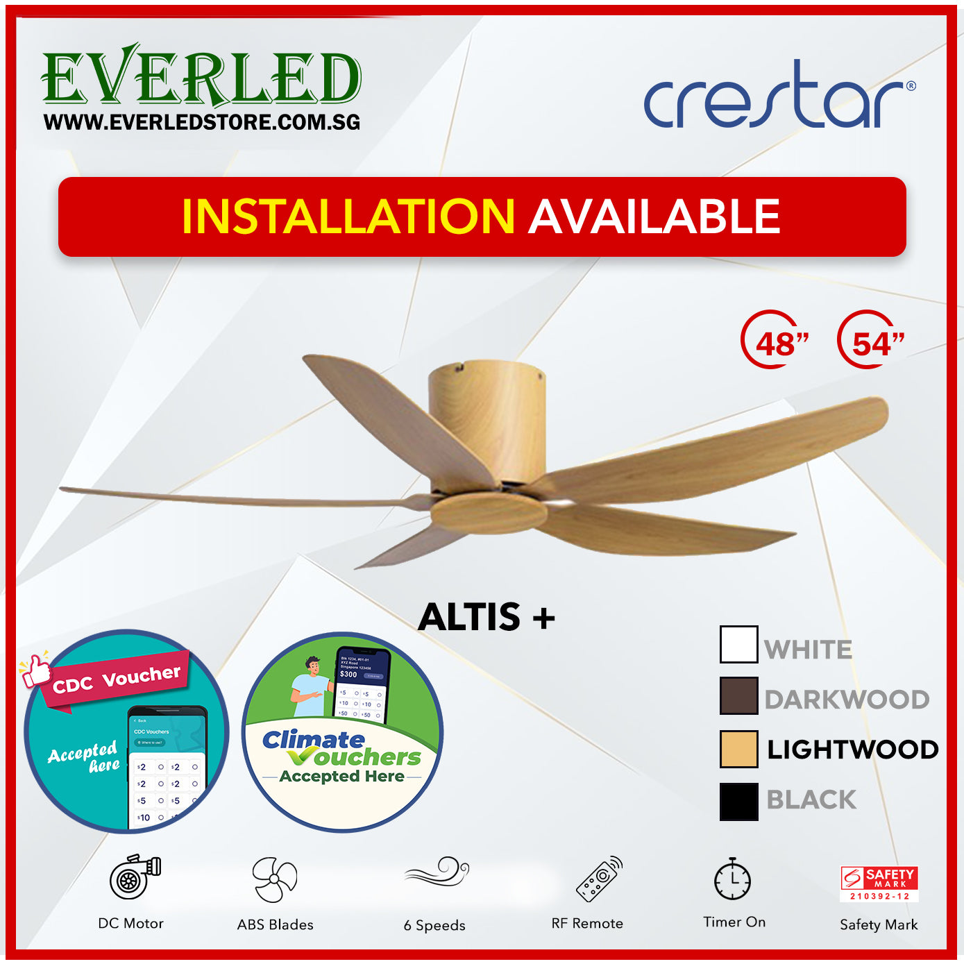 *STANDARD INSTALLATION* Crestar DC Altis+ 5B 48"/54" - With / WO Light (Inverter DC Fan) *CDC & Climate Voucher Accepted In Showroom*