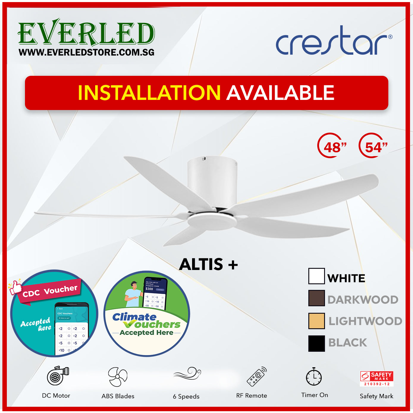 *STANDARD INSTALLATION* Crestar DC Altis+ 5B 48"/54" - With / WO Light (Inverter DC Fan) *CDC & Climate Voucher Accepted In Showroom*