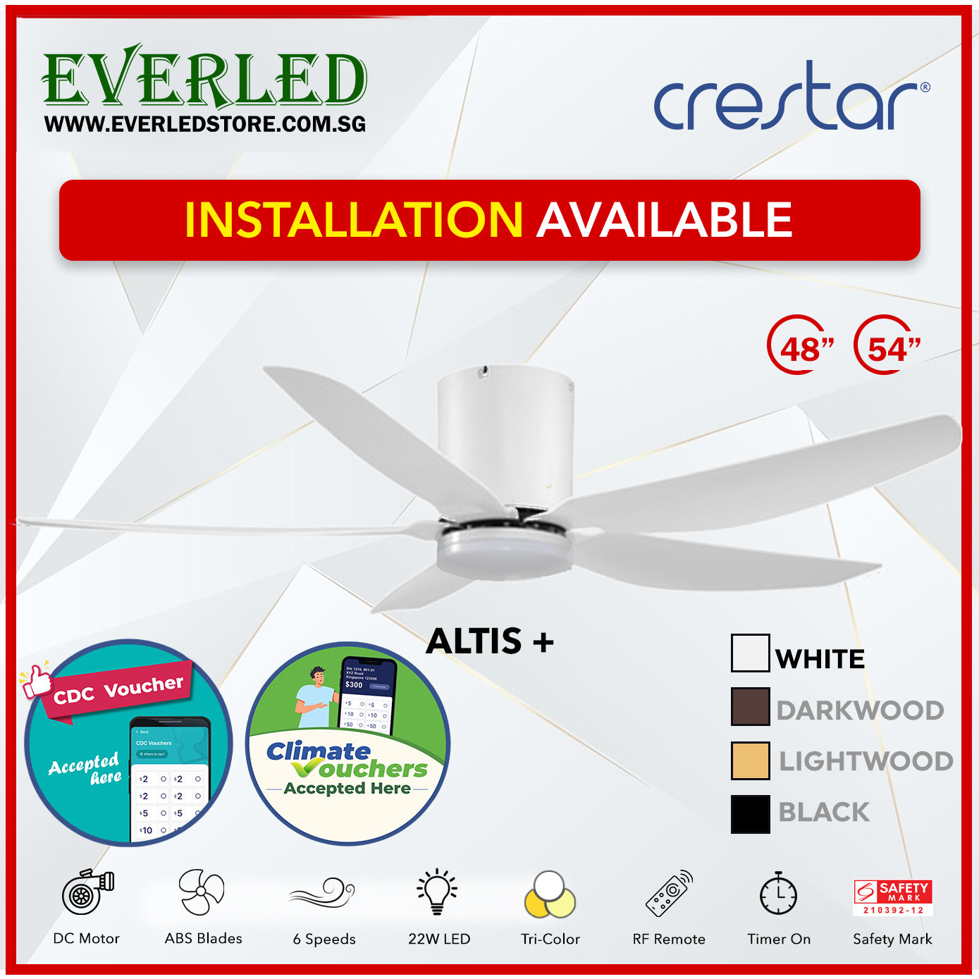 *STANDARD INSTALLATION* Crestar DC Altis+ 5B 48"/54" - With / WO Light (Inverter DC Fan) *CDC & Climate Voucher Accepted In Showroom*