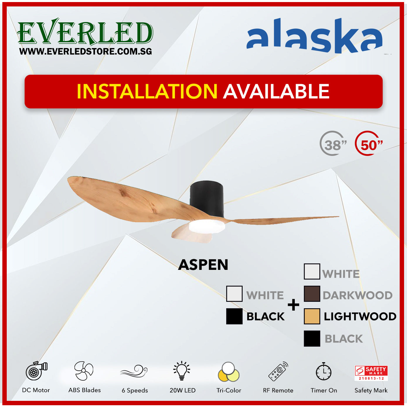 Alaska DC Fern III 46"/56" (Inverter DC Fan) with Samsung dimmable light kit