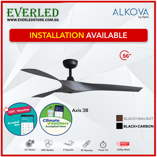 *STANDARD INSTALLATION* Alpha Fan Alkova Axis 3B 56 inch 3 Blades (No LED) *CDC & Climate Voucher Accepted In Showroom*