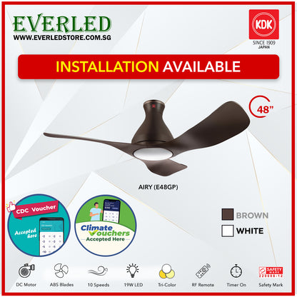 *Free Standard Installation* KDK Airy E48GP (3 Blades 48" with Wi-Fi and App Control) *CDC & Climate Voucher Accepted In Showroom*