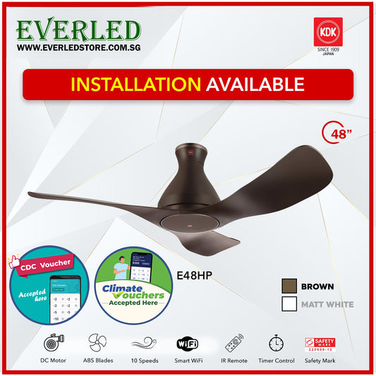 *Free Standard Installation* KDK Airy E48HP(No LED)(3 Blades 48" with Wi-Fi and App Control) *CDC & Climate Voucher Accepted In Showroom*