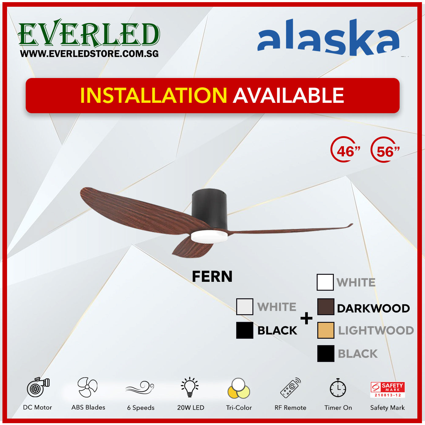 Alaska DC Fern III 46"/56" (Inverter DC Fan) with Samsung dimmable light kit