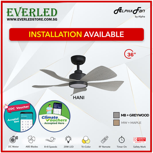 *STANDARD INSTALLATION* Alpha DC Hani 36" with Tri-colour LED (Inverter DC fan) *CDC & Climate Voucher Accepted In Showroom*