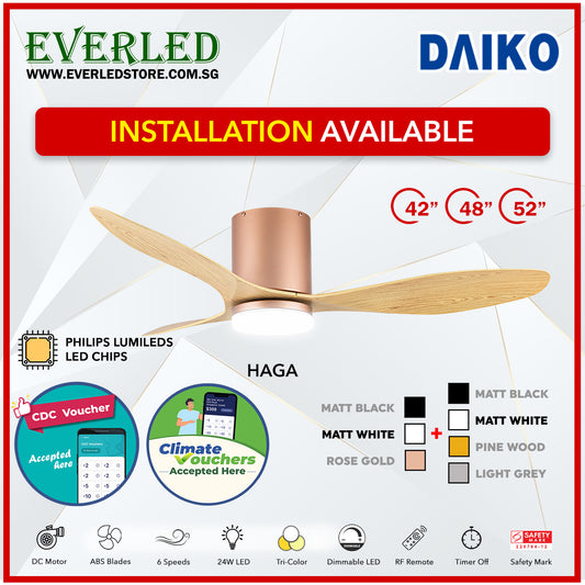 *FREE INSTALLATION* Daiko DC Haga Pro 42"/48"/52"  with Tri-color LED (Inverter DC Fan) *CDC & Climate Voucher Accepted In Showroom*