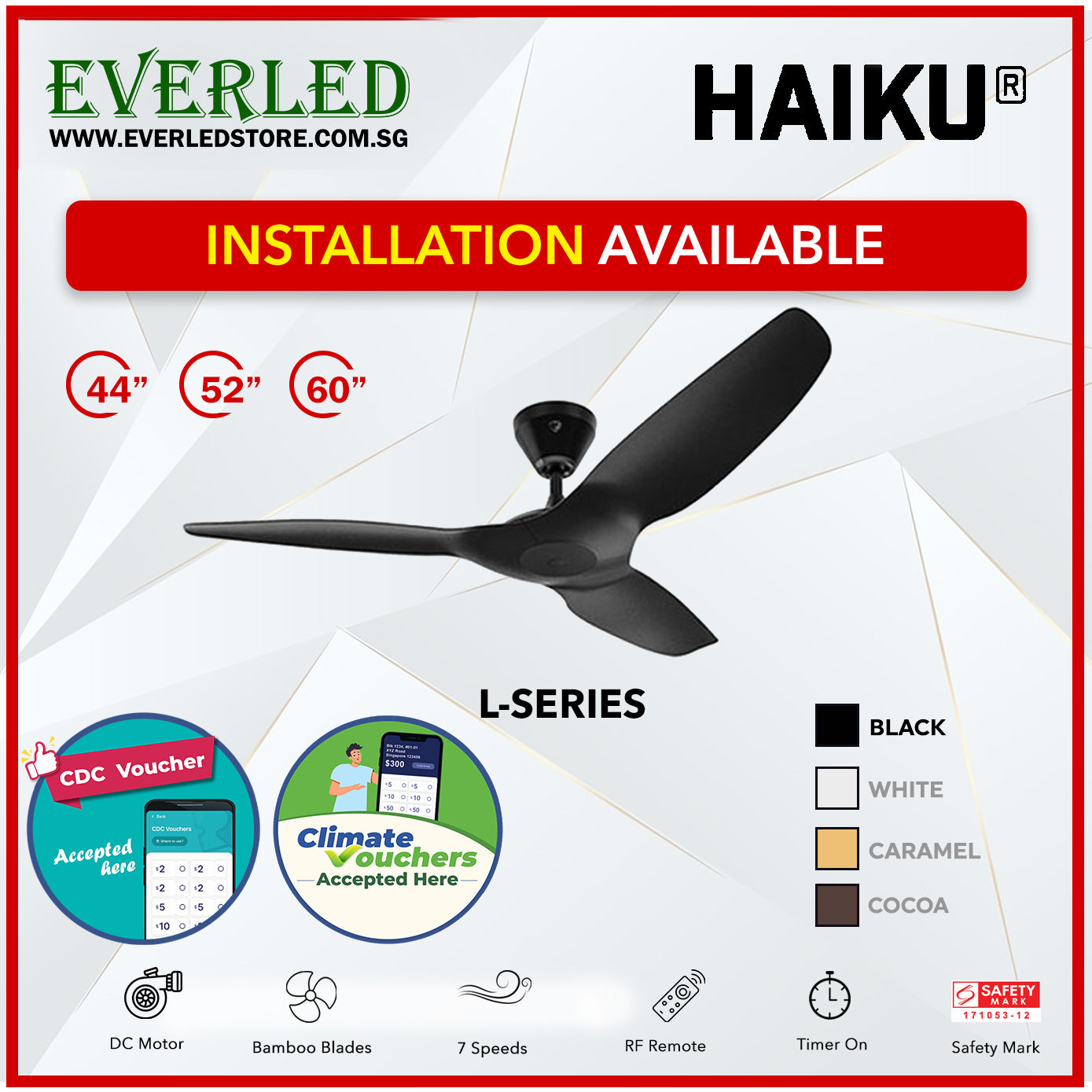 Haiku L Series 43"/ 52"/ 60" (DC Inverter Fan) *CDC & Climate Voucher Accepted In Showroom*