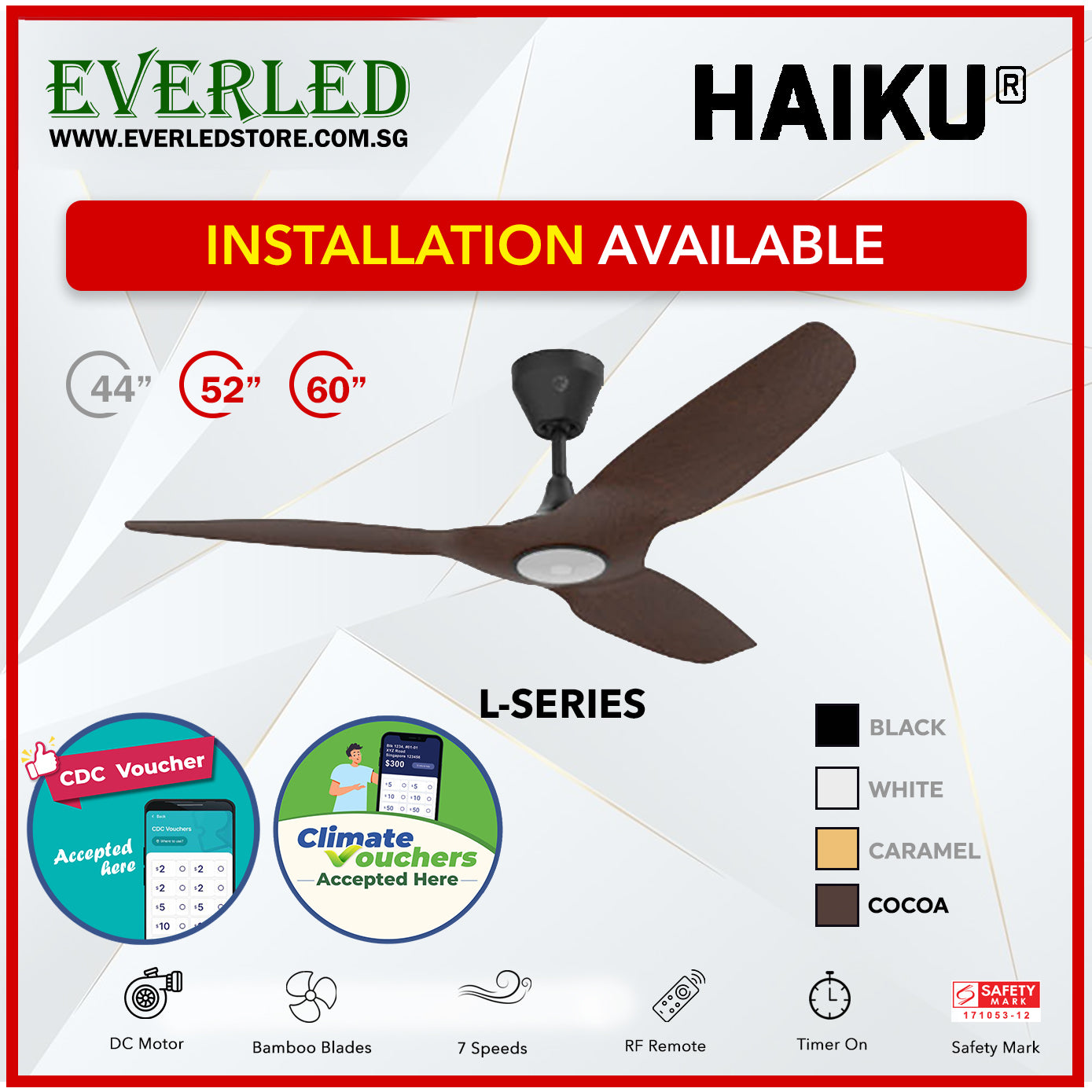 Haiku L Series 43"/ 52"/ 60" (DC Inverter Fan) *CDC & Climate Voucher Accepted In Showroom*