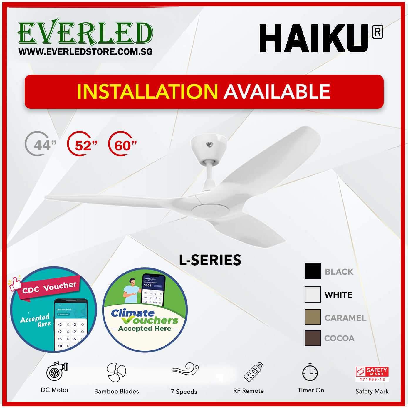 Haiku L Series 43"/ 52"/ 60" (DC Inverter Fan) *CDC & Climate Voucher Accepted In Showroom*