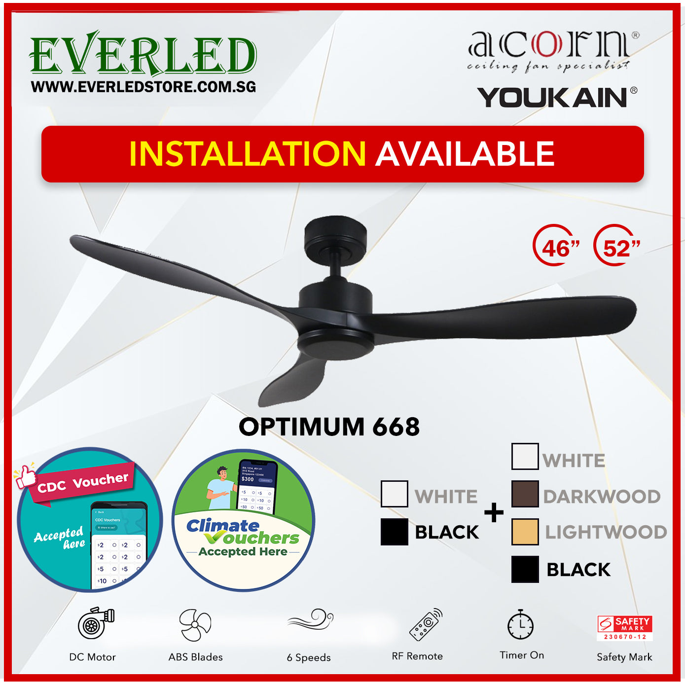 *SMART* Acorn (Youkain) *SMART DC INVERTER* Optimum 668 46"/52"  with Tri-color LED *CDC & Climate Voucher Accepted In Showroom*