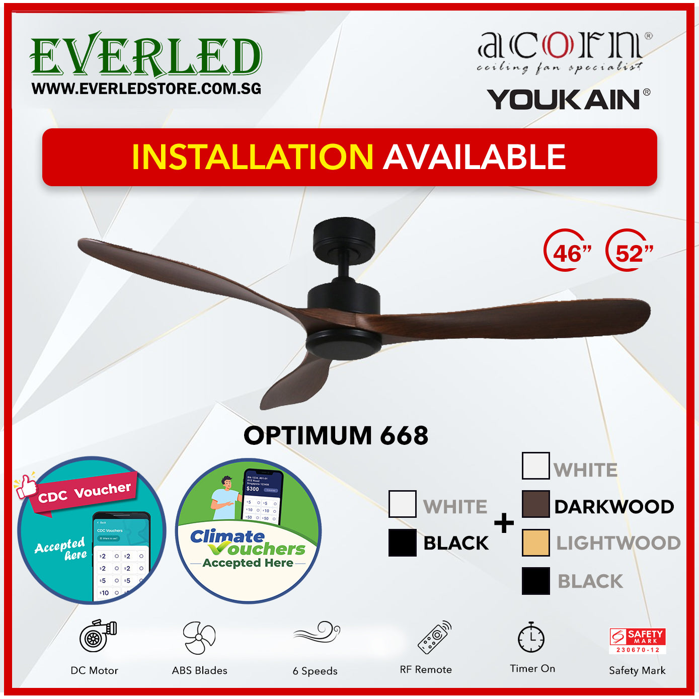 *SMART* Acorn (Youkain) *SMART DC INVERTER* Optimum 668 46"/52"  with Tri-color LED *CDC & Climate Voucher Accepted In Showroom*