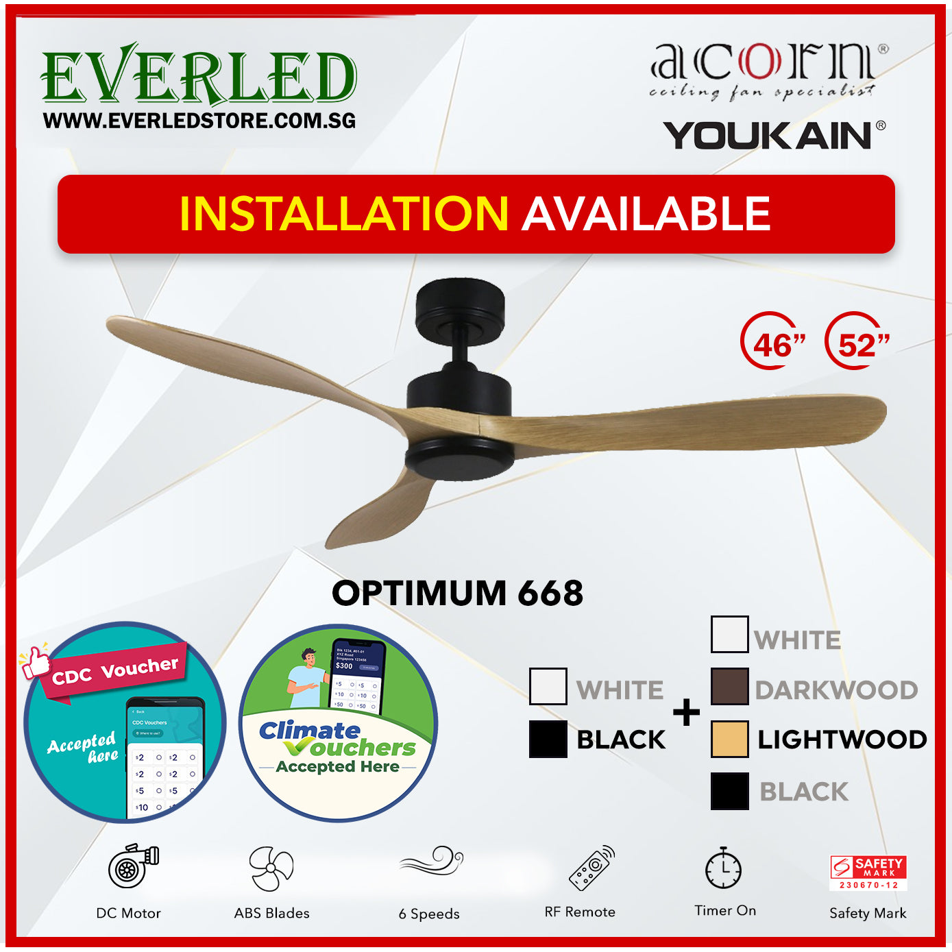 *SMART* Acorn (Youkain) *SMART DC INVERTER* Optimum 668 46"/52"  with Tri-color LED *CDC & Climate Voucher Accepted In Showroom*