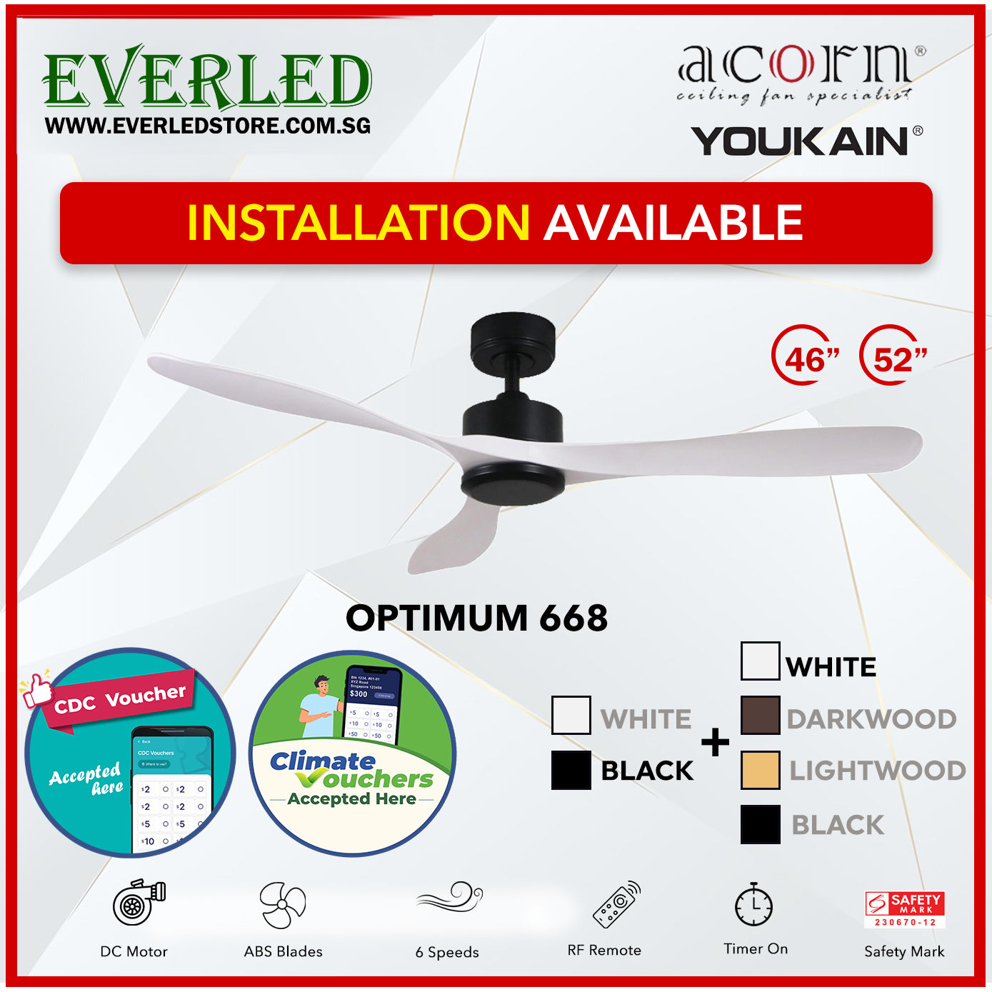 *SMART* Acorn (Youkain) *SMART DC INVERTER* Optimum 668 46"/52"  with Tri-color LED *CDC & Climate Voucher Accepted In Showroom*