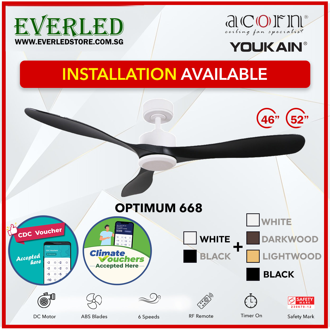 *SMART* Acorn (Youkain) *SMART DC INVERTER* Optimum 668 46"/52"  with Tri-color LED *CDC & Climate Voucher Accepted In Showroom*