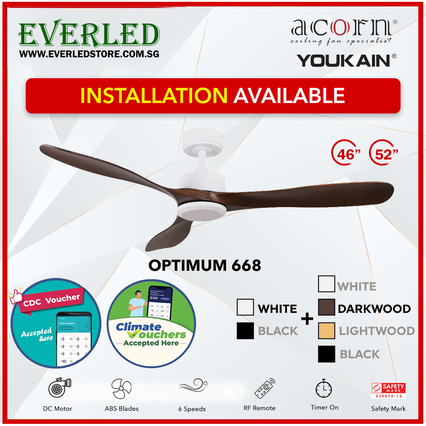 *SMART* Acorn (Youkain) *SMART DC INVERTER* Optimum 668 46"/52"  with Tri-color LED *CDC & Climate Voucher Accepted In Showroom*
