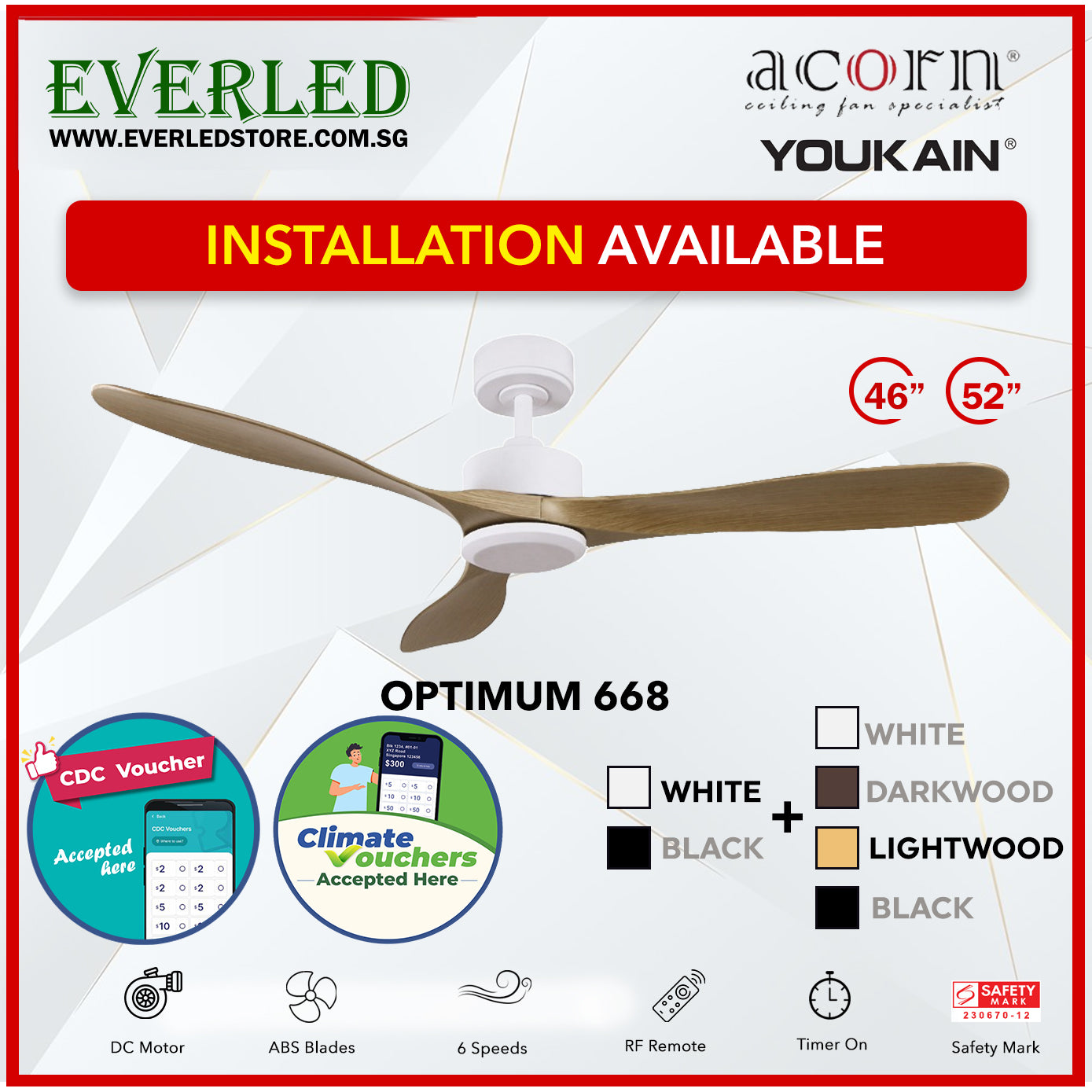 *SMART* Acorn (Youkain) *SMART DC INVERTER* Optimum 668 46"/52"  with Tri-color LED *CDC & Climate Voucher Accepted In Showroom*