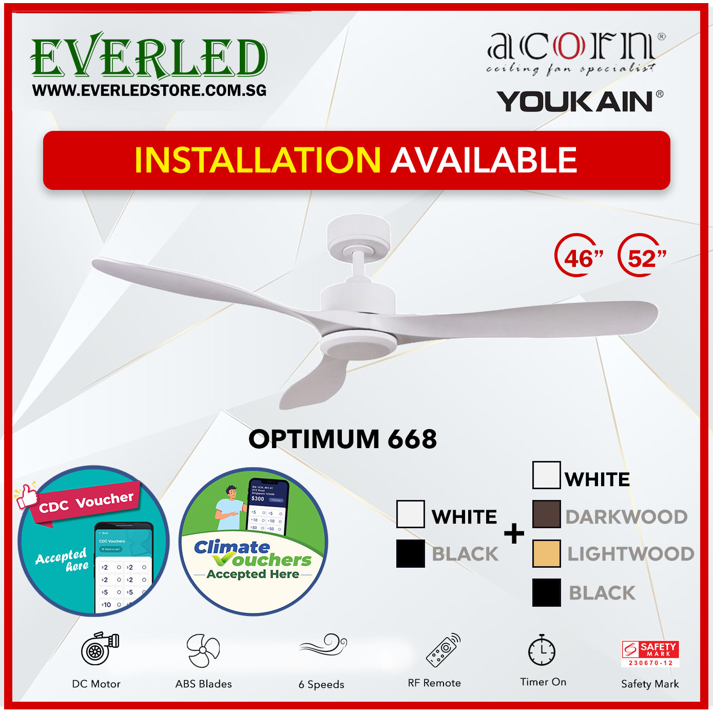 *SMART* Acorn (Youkain) *SMART DC INVERTER* Optimum 668 46"/52"  with Tri-color LED *CDC & Climate Voucher Accepted In Showroom*