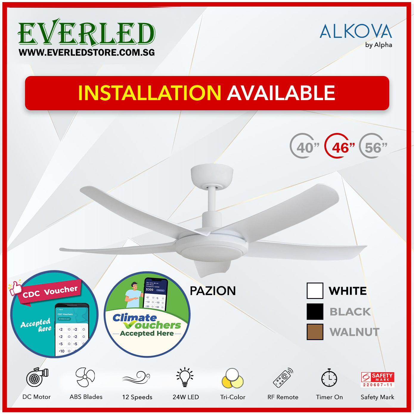 *STANDARD INSTALLATION* Alpha DC Pazion  40/46/56" with Tri-colour LED (Inverter DC fan) *CDC & Climate Voucher Accepted In Showroom*