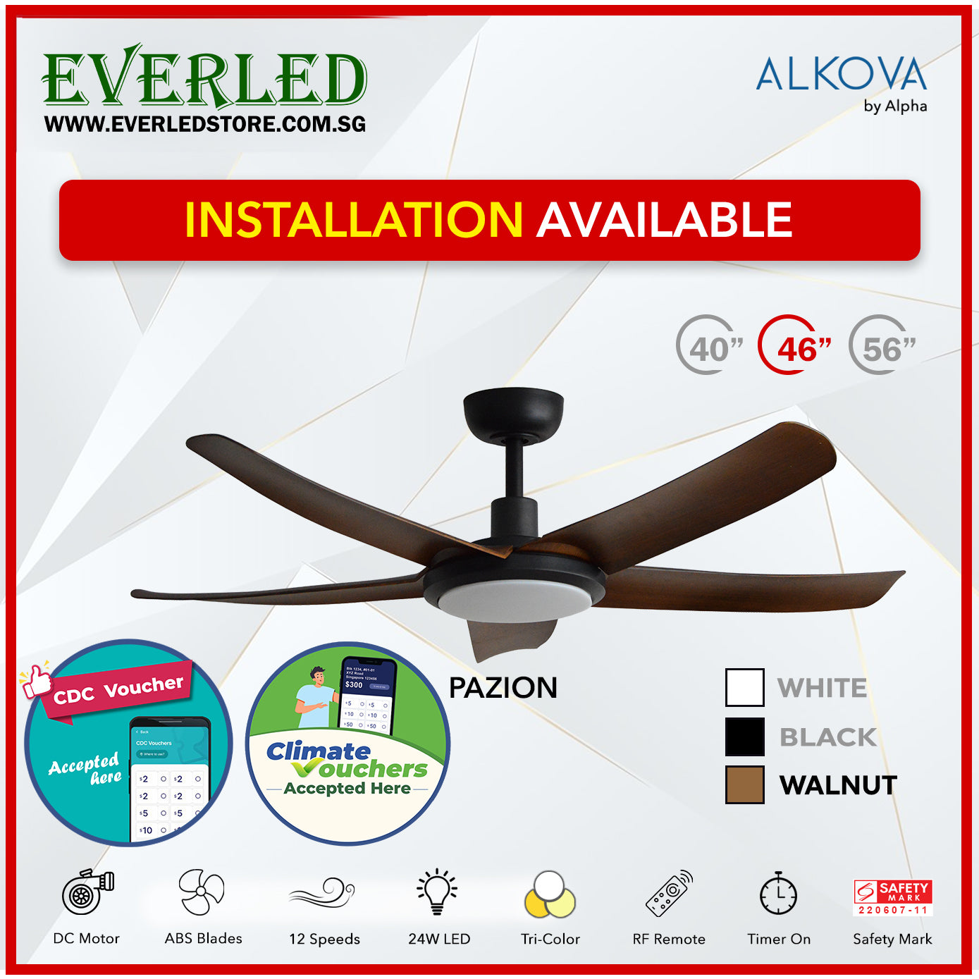 *STANDARD INSTALLATION* Alpha DC Pazion  40/46/56" with Tri-colour LED (Inverter DC fan) *CDC & Climate Voucher Accepted In Showroom*