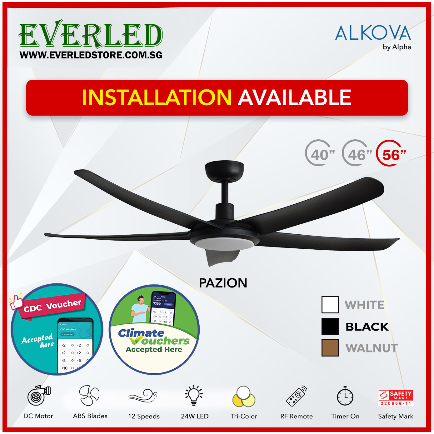 *STANDARD INSTALLATION* Alpha DC Pazion  40/46/56" with Tri-colour LED (Inverter DC fan) *CDC & Climate Voucher Accepted In Showroom*