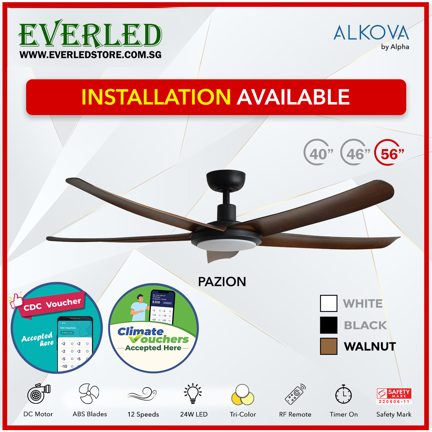 *STANDARD INSTALLATION* Alpha DC Pazion  40/46/56" with Tri-colour LED (Inverter DC fan) *CDC & Climate Voucher Accepted In Showroom*