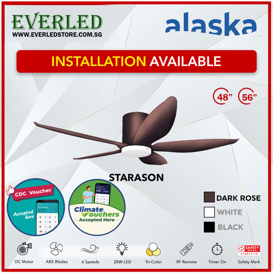 *STANDARD INSTALLATION* Alaska DC Starason III 48"/56" (Inverter DC Fan) with Samsung dimmable light kit *CDC & Climate Voucher Accepted In Showroom*