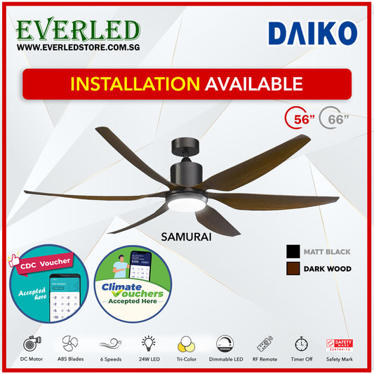 Daiko DC Samurai 56"  with Dimmable Tri-color LED (Inverter DC Fan) *CDC & Climate Voucher Accepted In Showroom*
