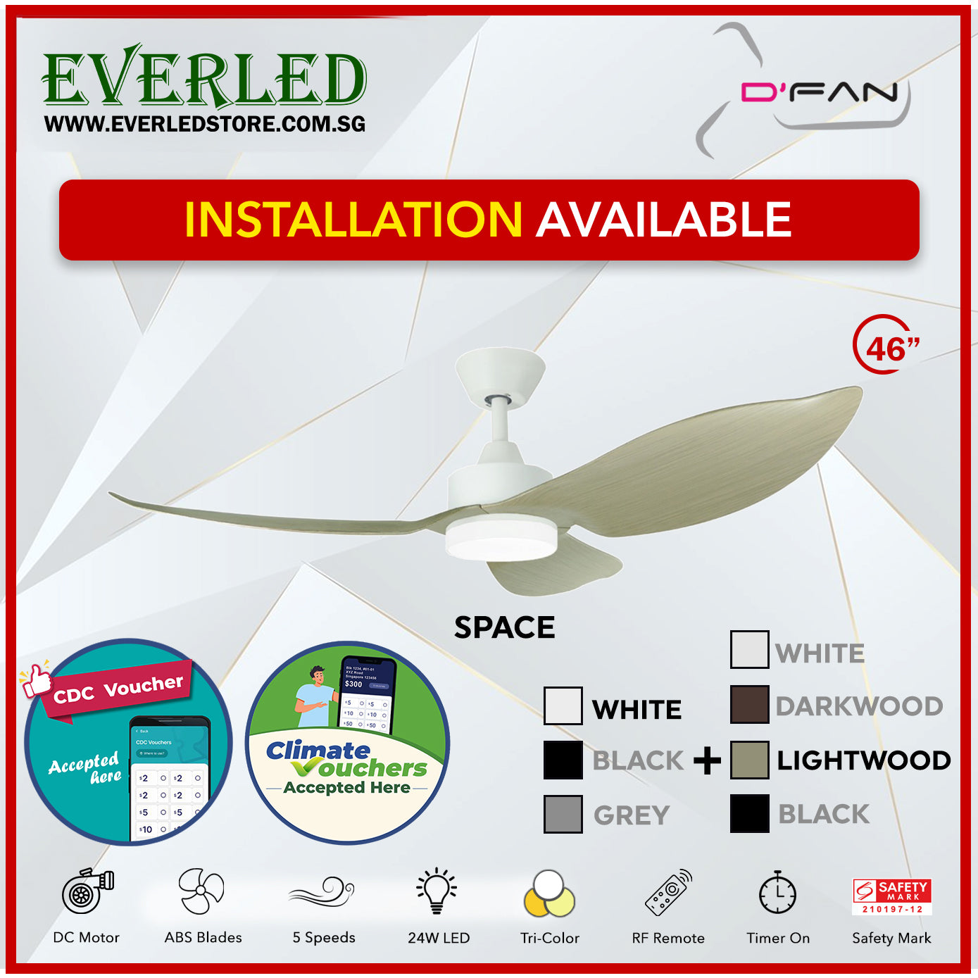 *STANDARD INSTALLATION* Mistral Dfan DC Space 46"  with Tri-color LED (Inverter DC Fan) *CDC & Climate Voucher Accepted In Showroom*