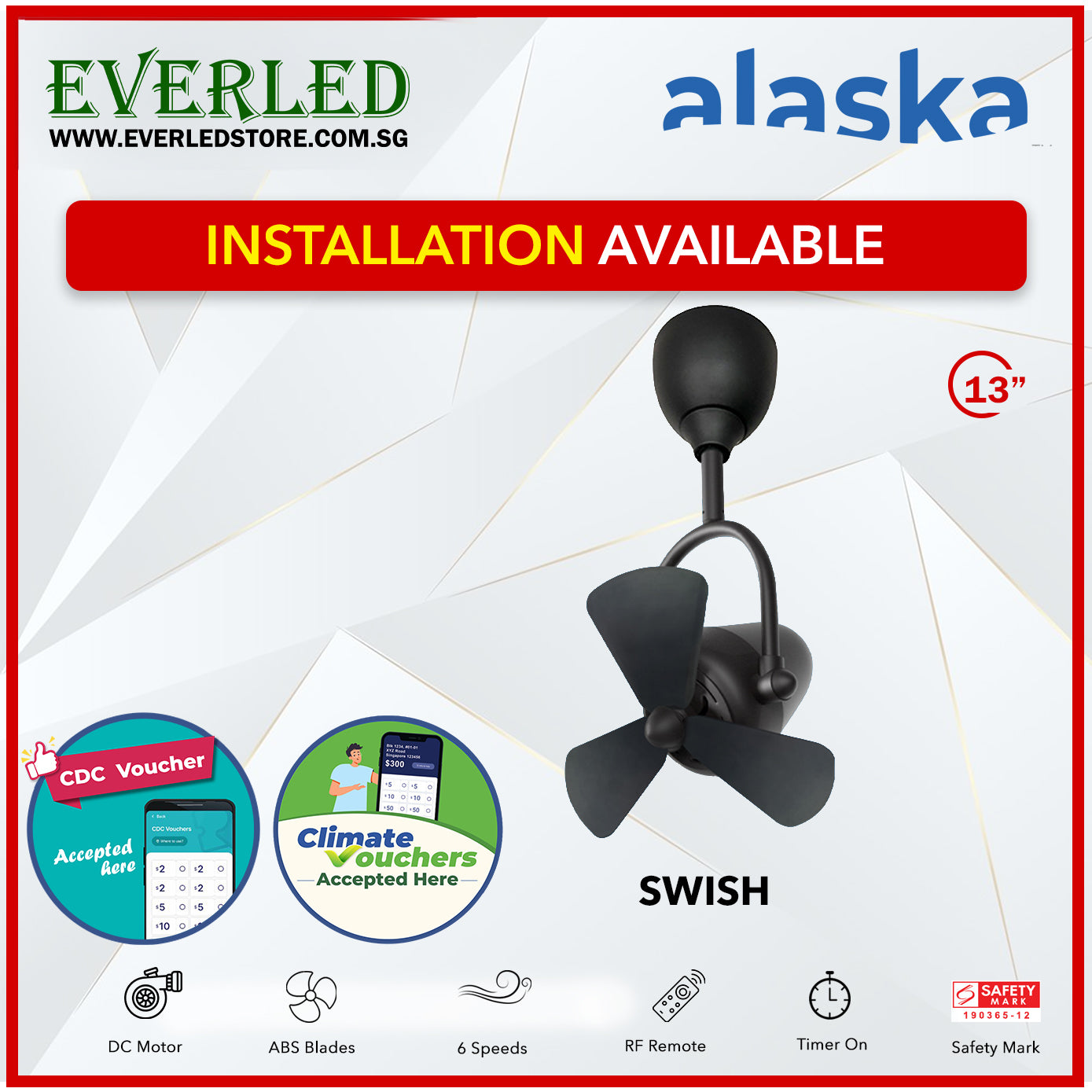 *STANDARD INSTALLATION* Alaska DC Swish 13" (Inverter DC Fan) *CDC & Climate Voucher Accepted In Showroom*