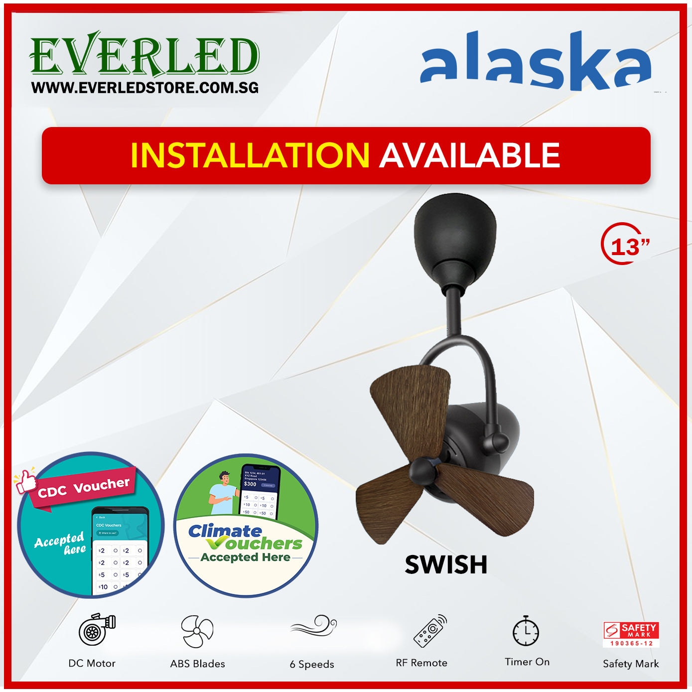 *STANDARD INSTALLATION* Alaska DC Swish 13" (Inverter DC Fan) *CDC & Climate Voucher Accepted In Showroom*