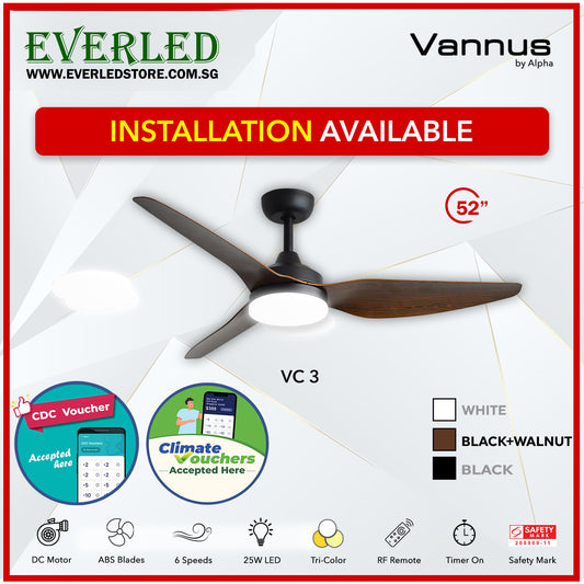 *STANDARD INSTALLATION* Alpha Fan DC VC3 52" with Tri-colour LED (Inverter DC fan) *CDC & Climate Voucher Accepted In Showroom*