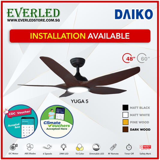 *FREE INSTALLATION* Daiko DC Yuga 5 48"/60"  with Tri-color LED (Inverter DC Fan) *CDC & Climate Voucher Accepted in Showroom*