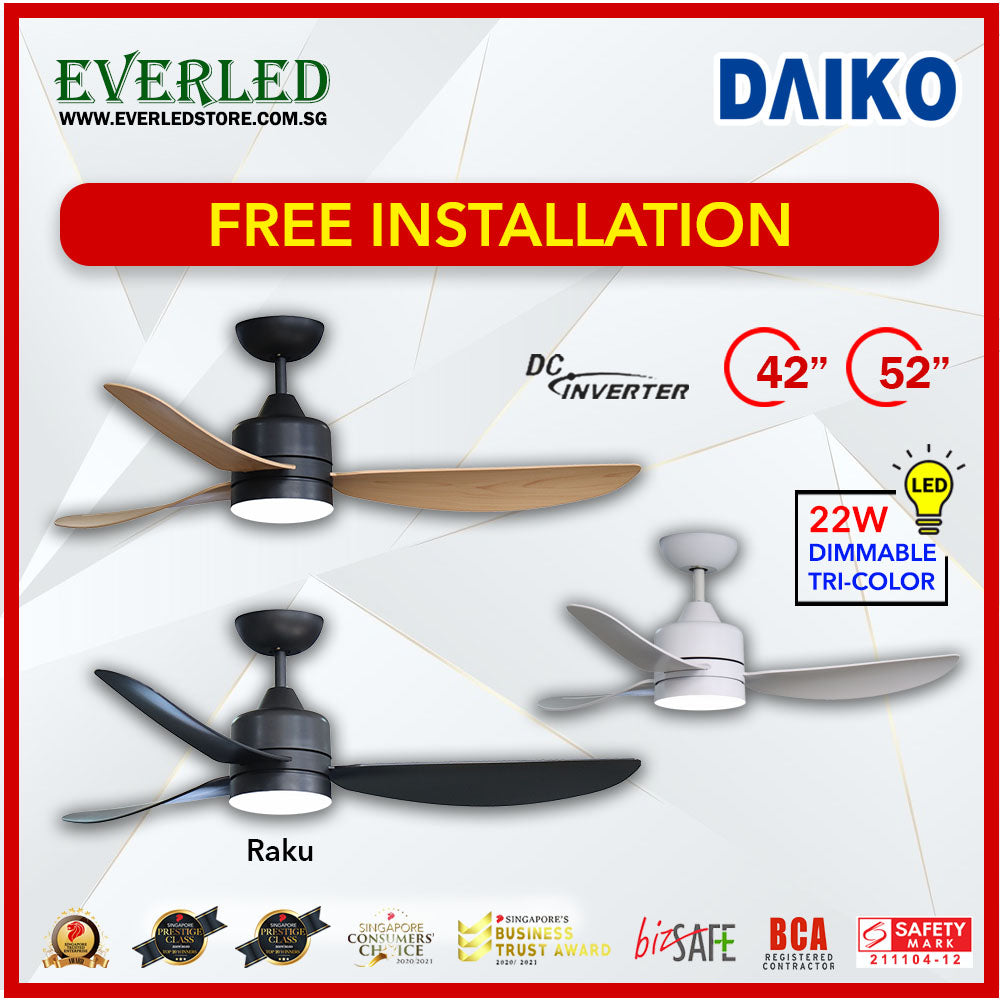 * FREE STANDARD INSTALLATION* Daiko DC Raku 42"/52" with Dimmable Tri-color LED (Inverter DC Fan) *CDC & Climate Voucher Accepted In Showroom*