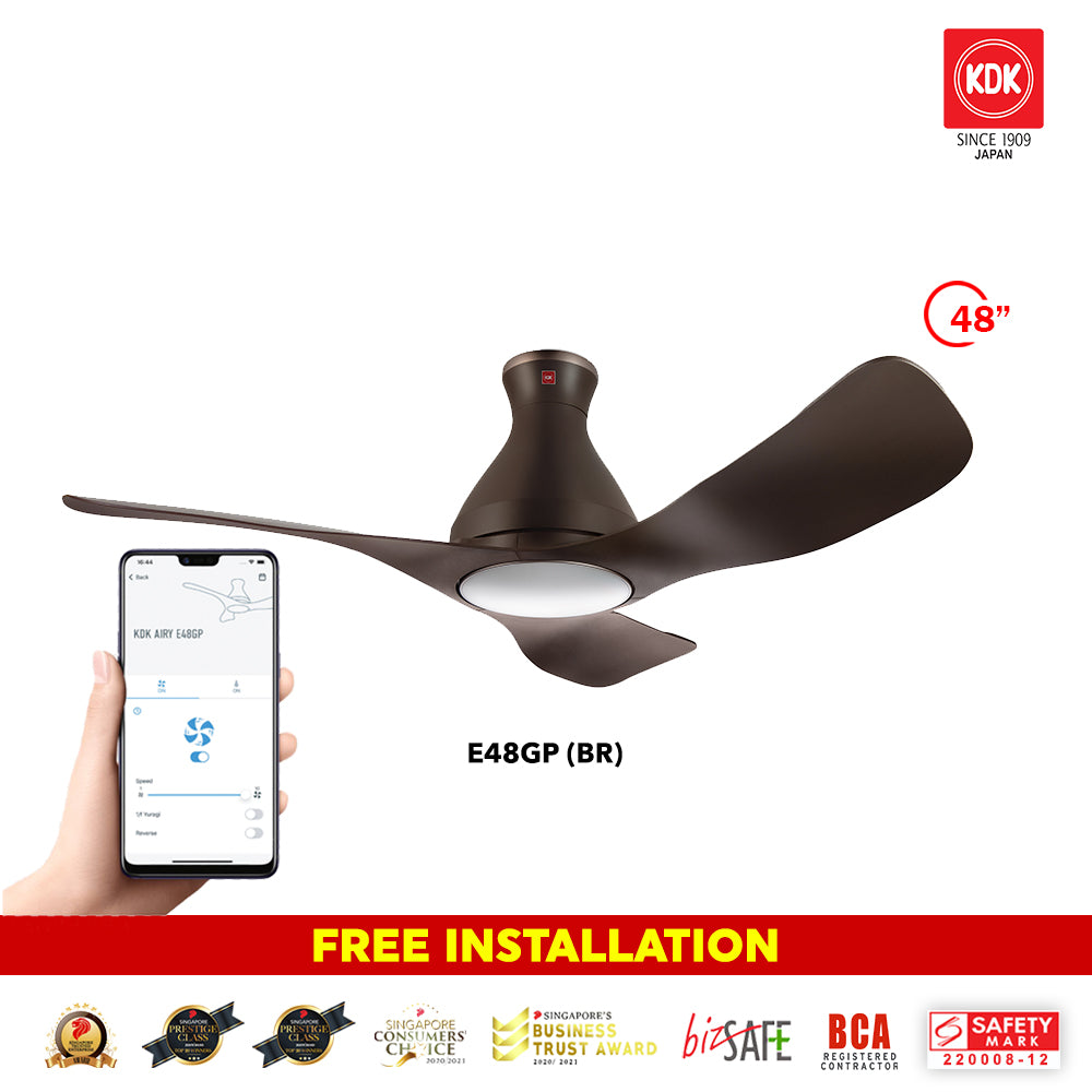 *Free Standard Installation* KDK Airy E48GP (3 Blades 48" with Wi-Fi and App Control) *CDC & Climate Voucher Accepted In Showroom*