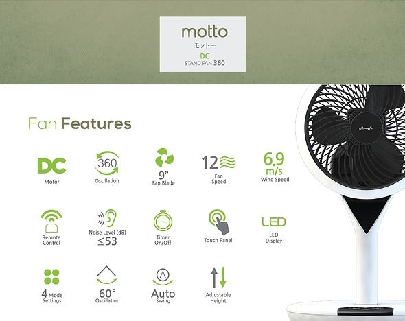 Alpha DC 2 IN1 STAND FAN 360 (12 Speeds Inverter DC Stand Fan) *CDC & Climate Voucher Accepted In Showroom*