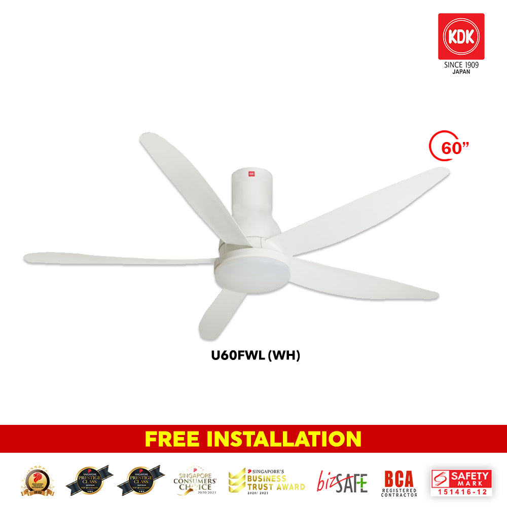 *FREE STANDARD INSTALLATION*  KDK DC Fan U60FW (5 Blades 60" inch with LED Light) *CDC & Climate Voucher Accepted In Showroom*